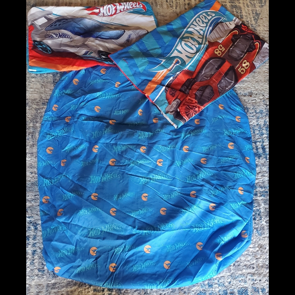 Hot Wheels Blue Fitted Sheet And Pillow Case Set
